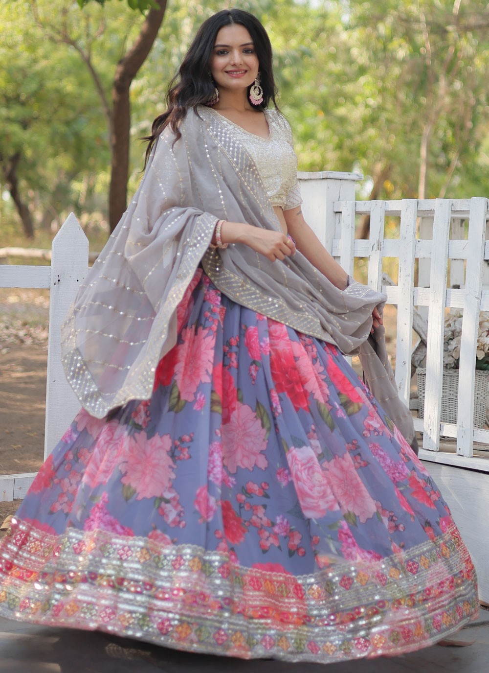 Digital Print Faux Georgette A - Line Lehenga - L2585