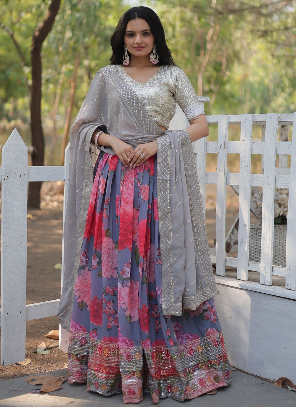 Digital Print Faux Georgette A - Line Lehenga - L2585