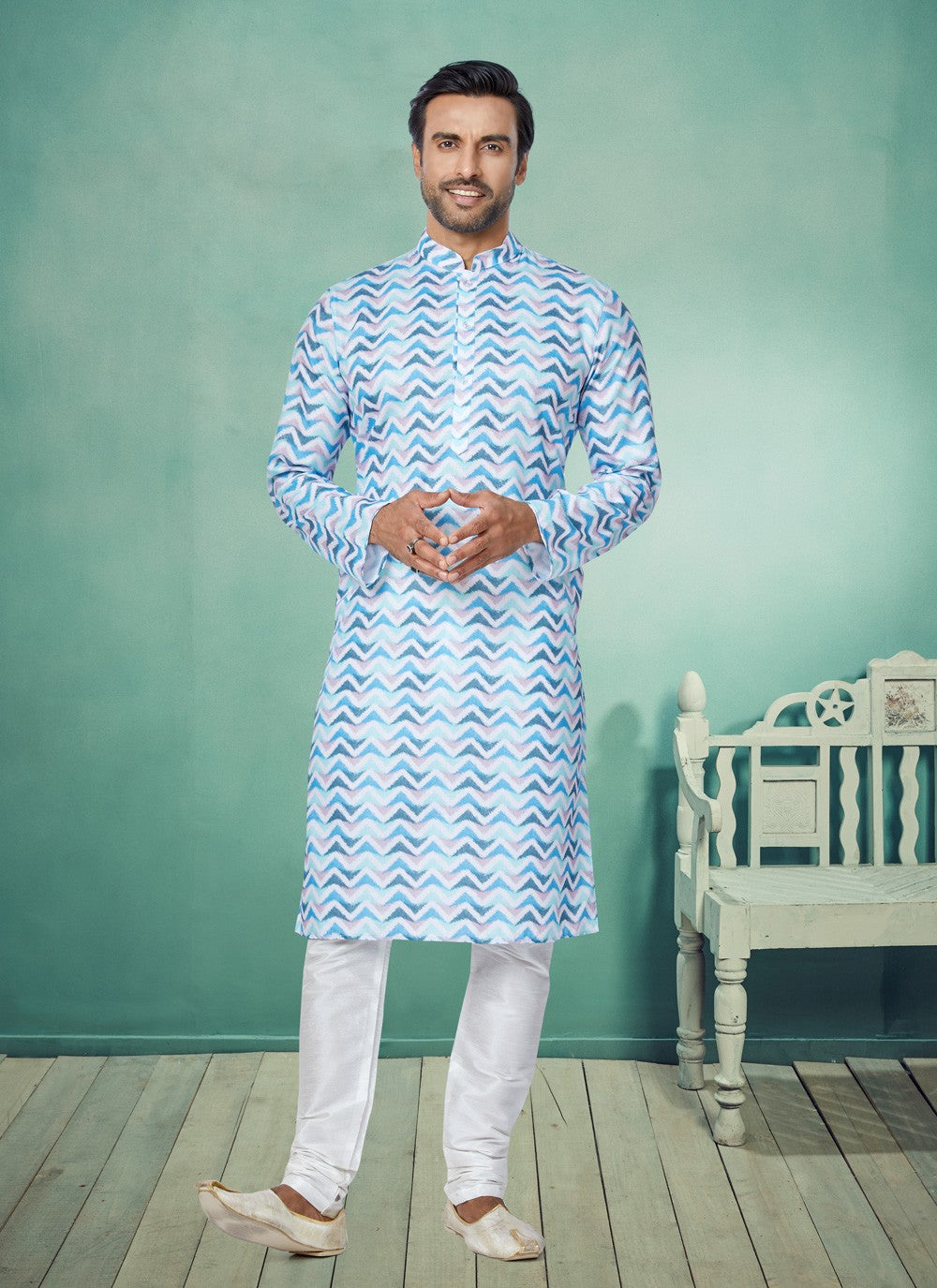 Digital Print Cotton Multi Colour Kurta Pyjama - M5074