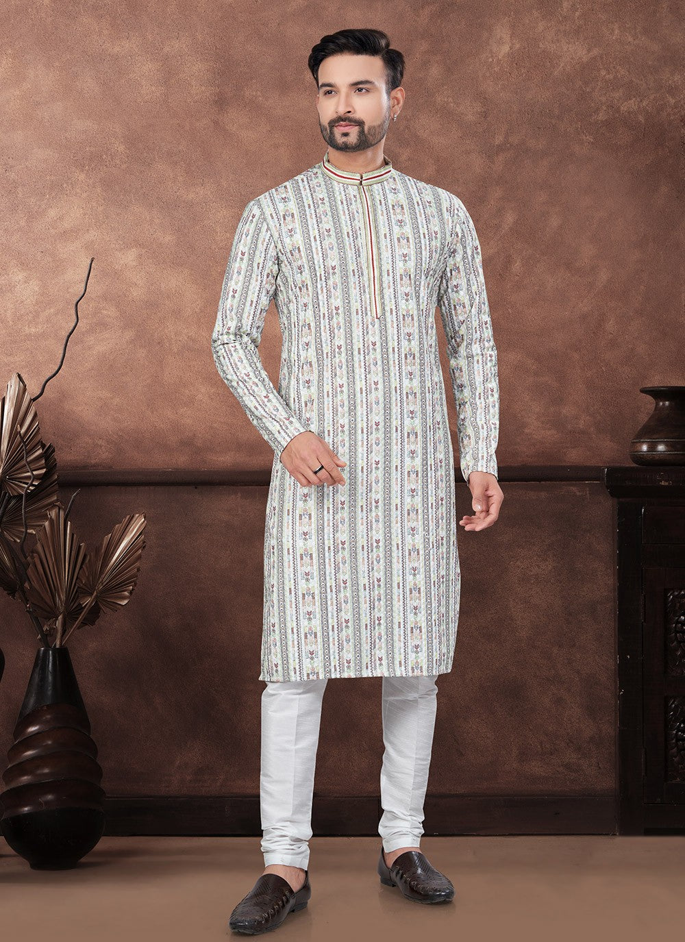 Digital Print Rayon Multi Colour Kurta Pyjama - M8703