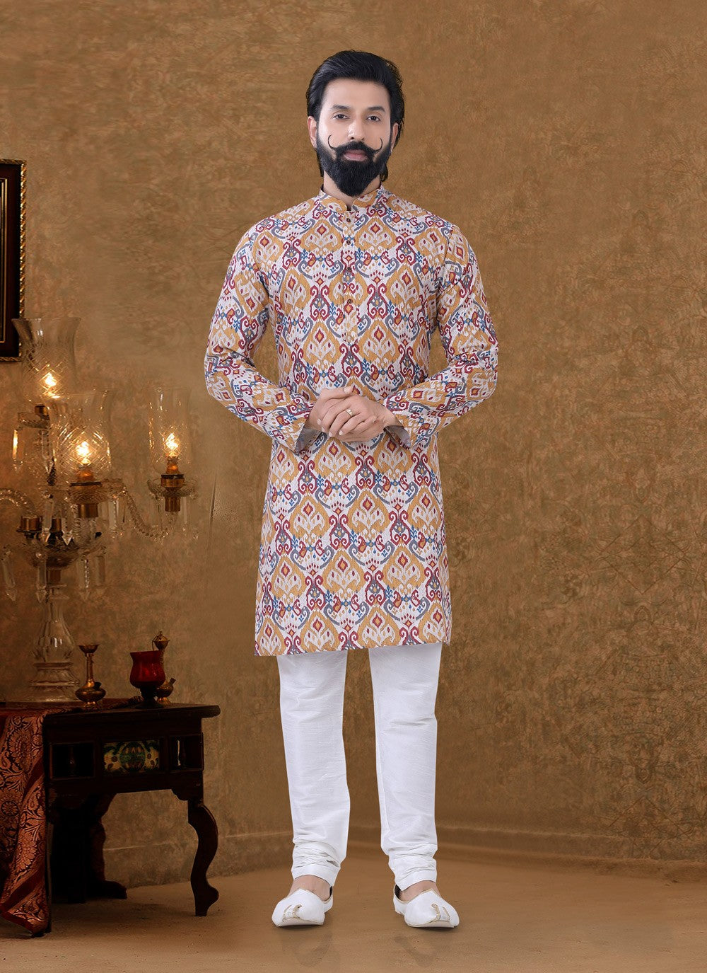 Digital Print Cotton Multi Colour Kurta Pyjama - M3941