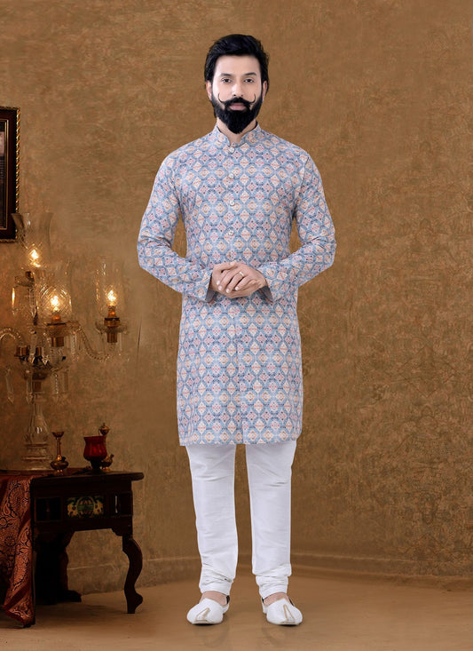 Digital Print Cotton Multi Colour Kurta Pyjama - M3964