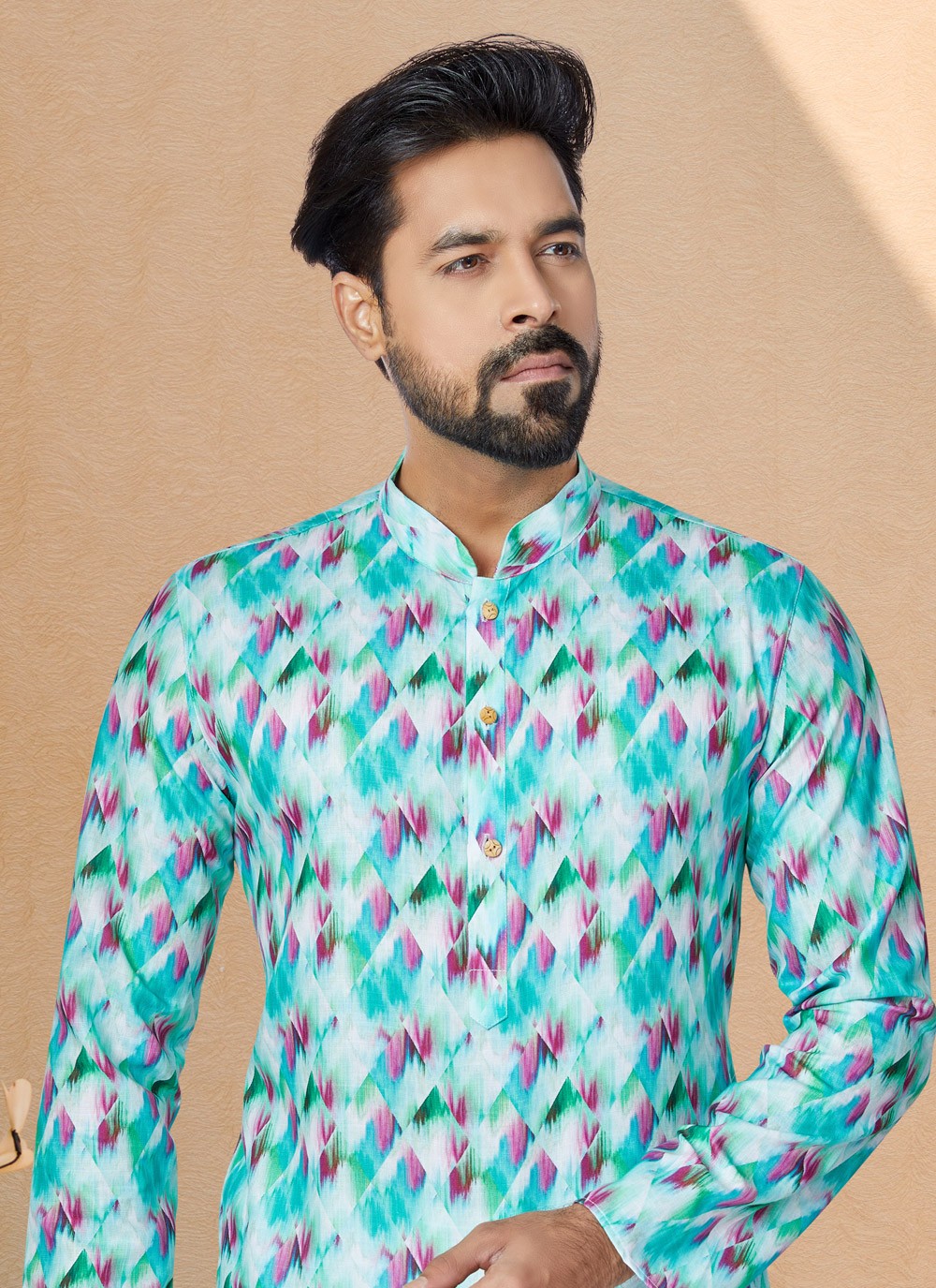 Digital Print Cotton Multi Colour Kurta Pyjama - M5057