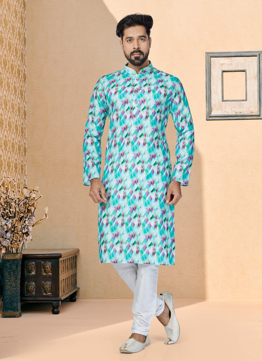 Digital Print Cotton Multi Colour Kurta Pyjama - M5057