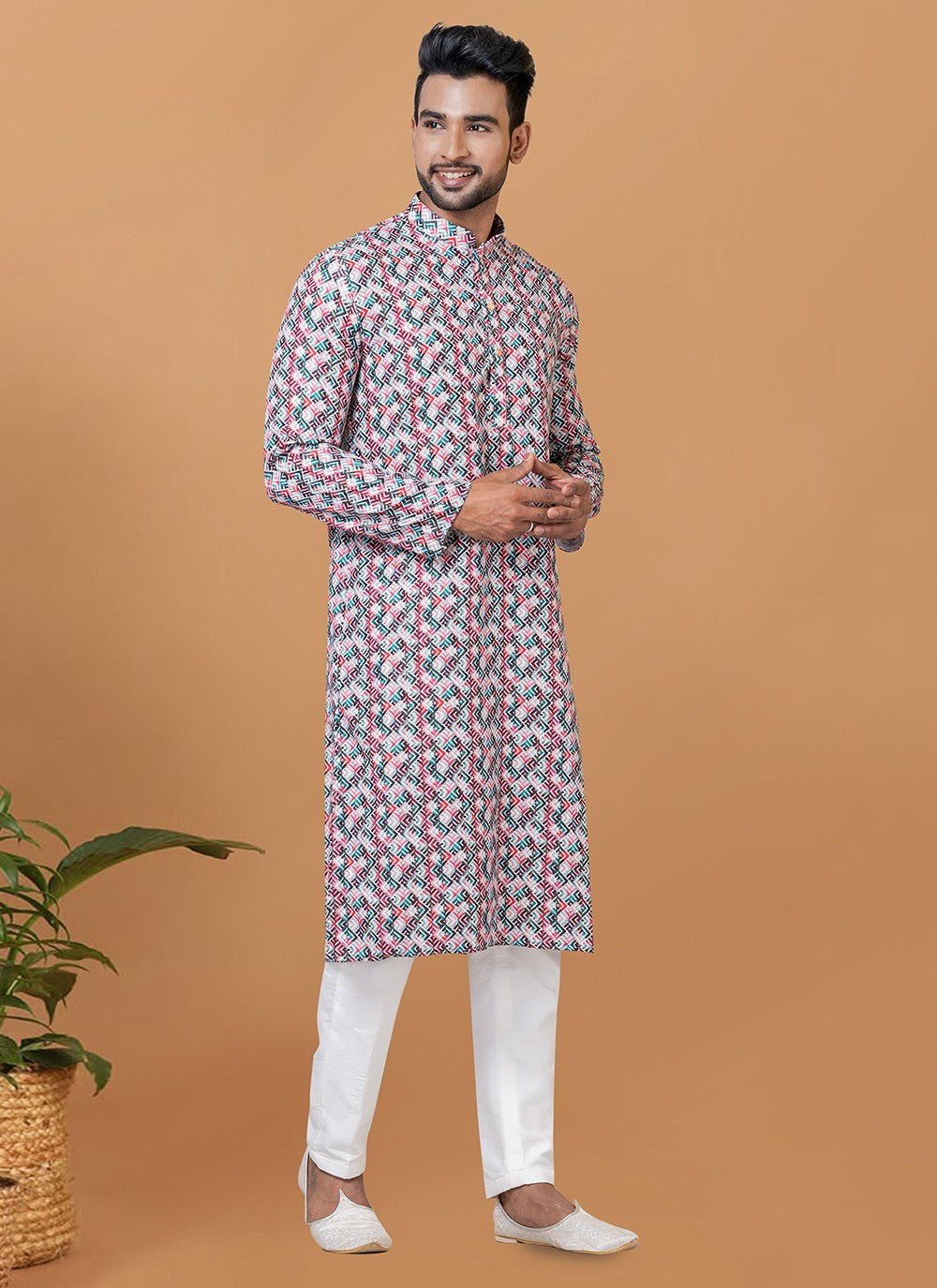 Digital Print Cotton Multi Colour Kurta Pyjama - M5911