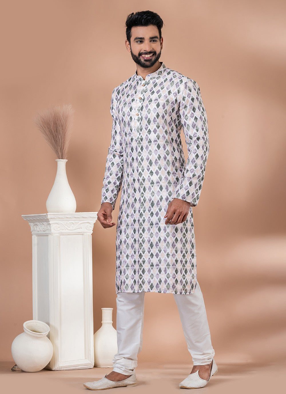 Digital Print Cotton Multi Colour Kurta Pyjama - M6991