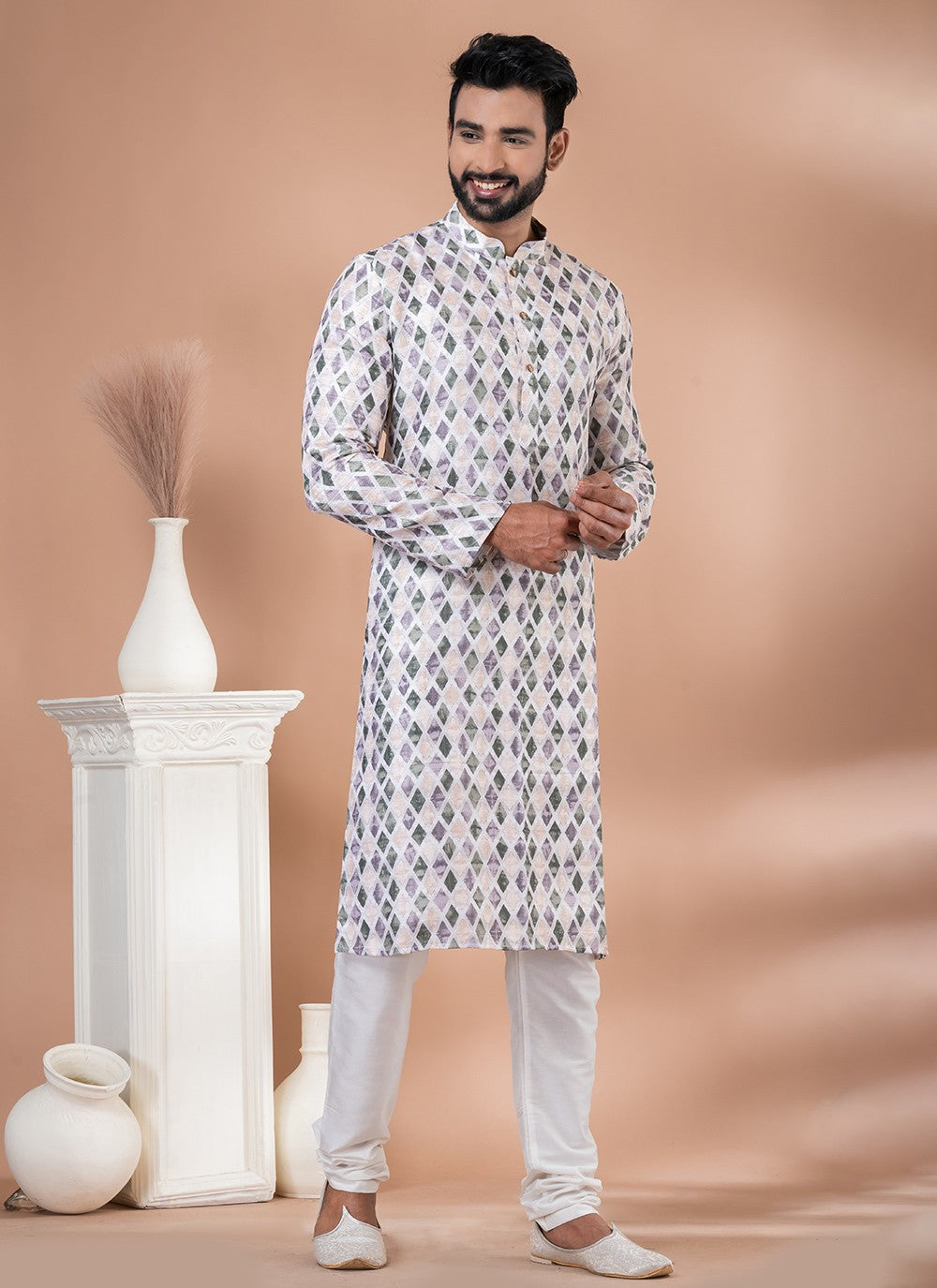 Digital Print Cotton Multi Colour Kurta Pyjama - M6991