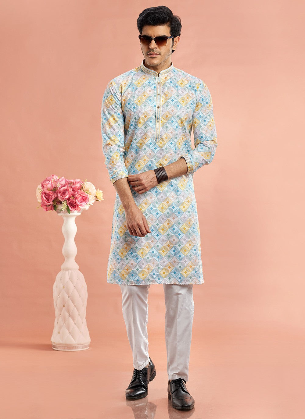 Digital Print Cotton Multi Colour Kurta Pyjama - M7084