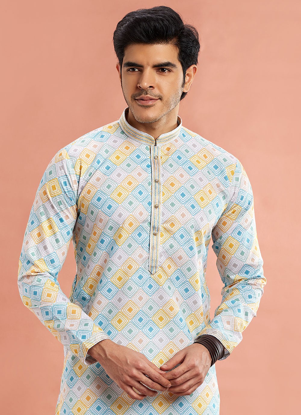 Digital Print Cotton Multi Colour Kurta Pyjama - M7084