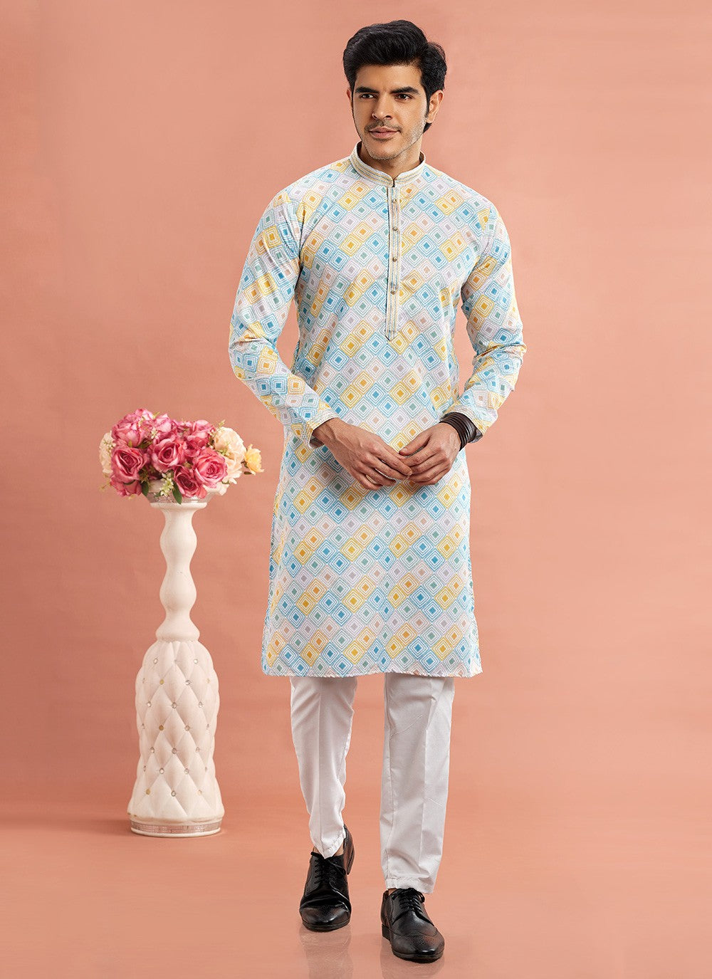 Digital Print Cotton Multi Colour Kurta Pyjama - M7084