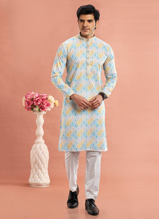 Digital Print Cotton Multi Colour Kurta Pyjama - M7084