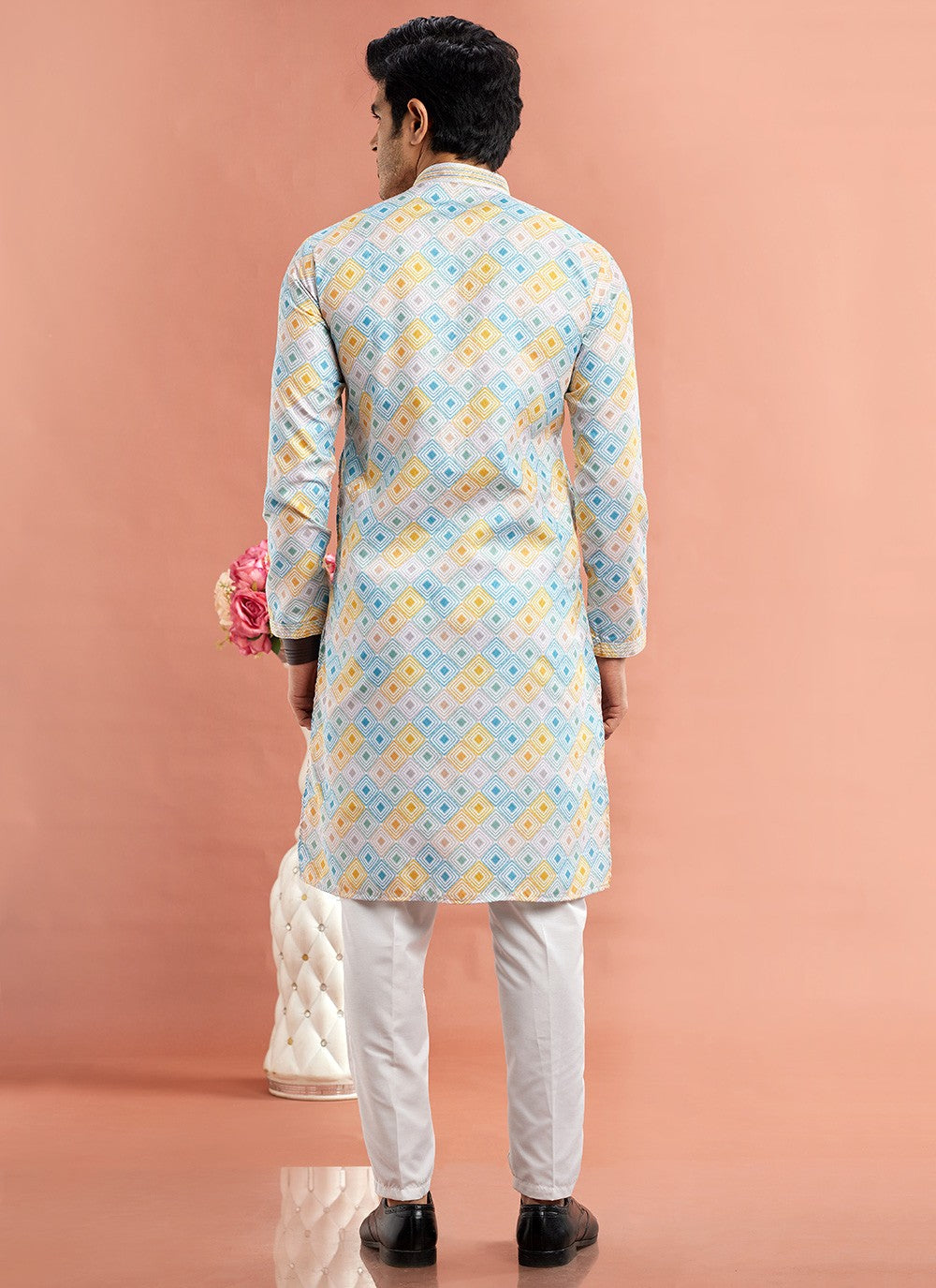 Digital Print Cotton Multi Colour Kurta Pyjama - M7084