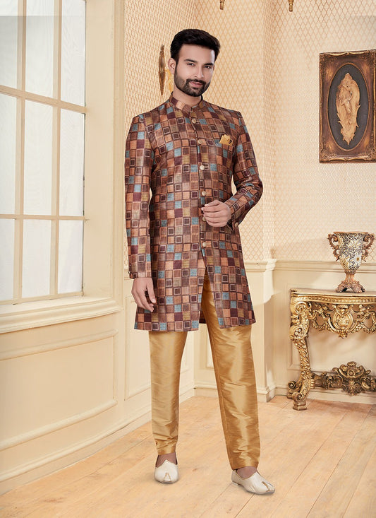 Digital Print Jacquard Multi Colour Indo Western - M2944