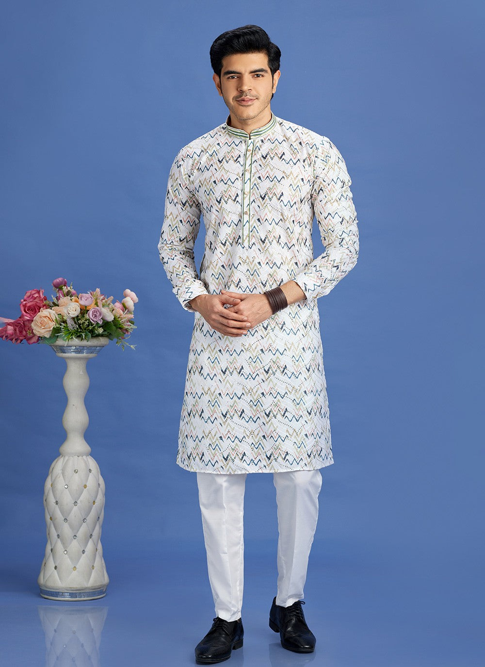 Digital Print Cotton Multi Colour Kurta Pyjama - M6933