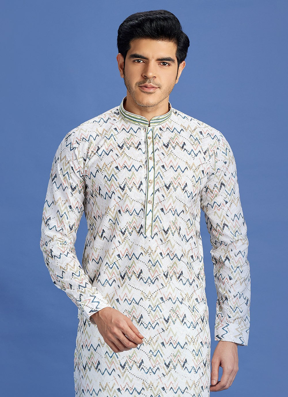 Digital Print Cotton Multi Colour Kurta Pyjama - M6933