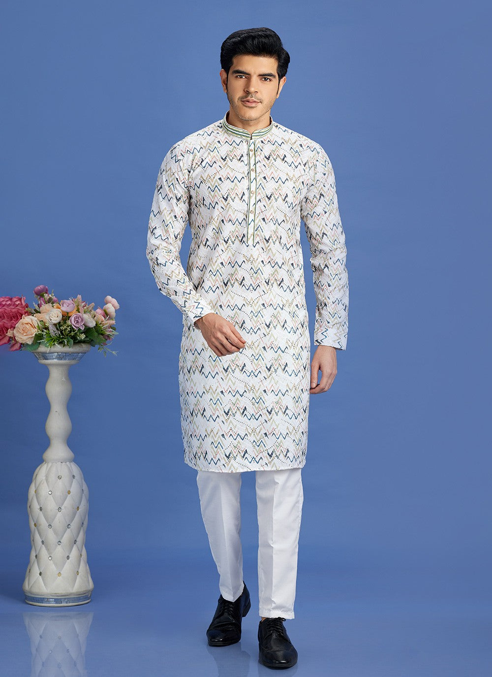 Digital Print Cotton Multi Colour Kurta Pyjama - M6933