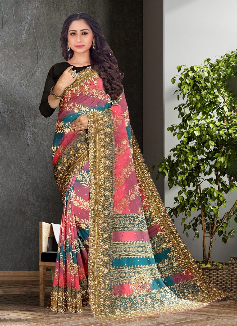 Trendy Embroidered Kanjivaram Silk Saree - S3435