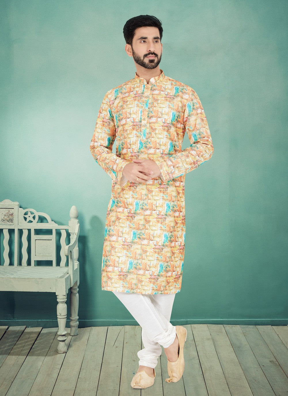 Digital Print Fancy Fabric Multi Colour Kurta Pyjama - M5087