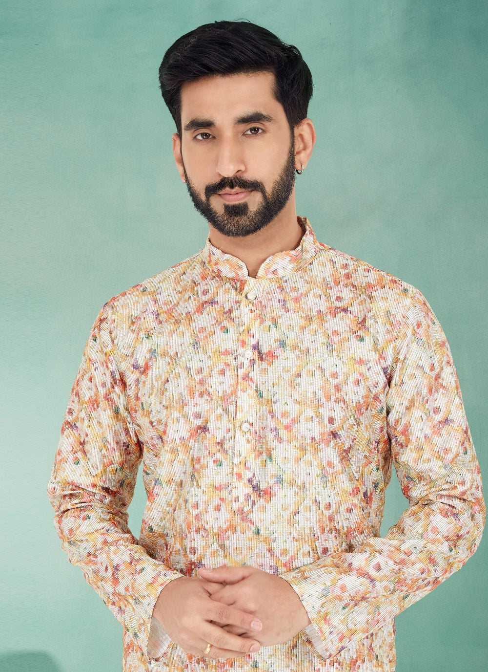 Digital Print Fancy Fabric Multi Colour Kurta Pyjama - M5086