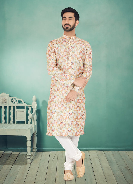 Digital Print Fancy Fabric Multi Colour Kurta Pyjama - M5086