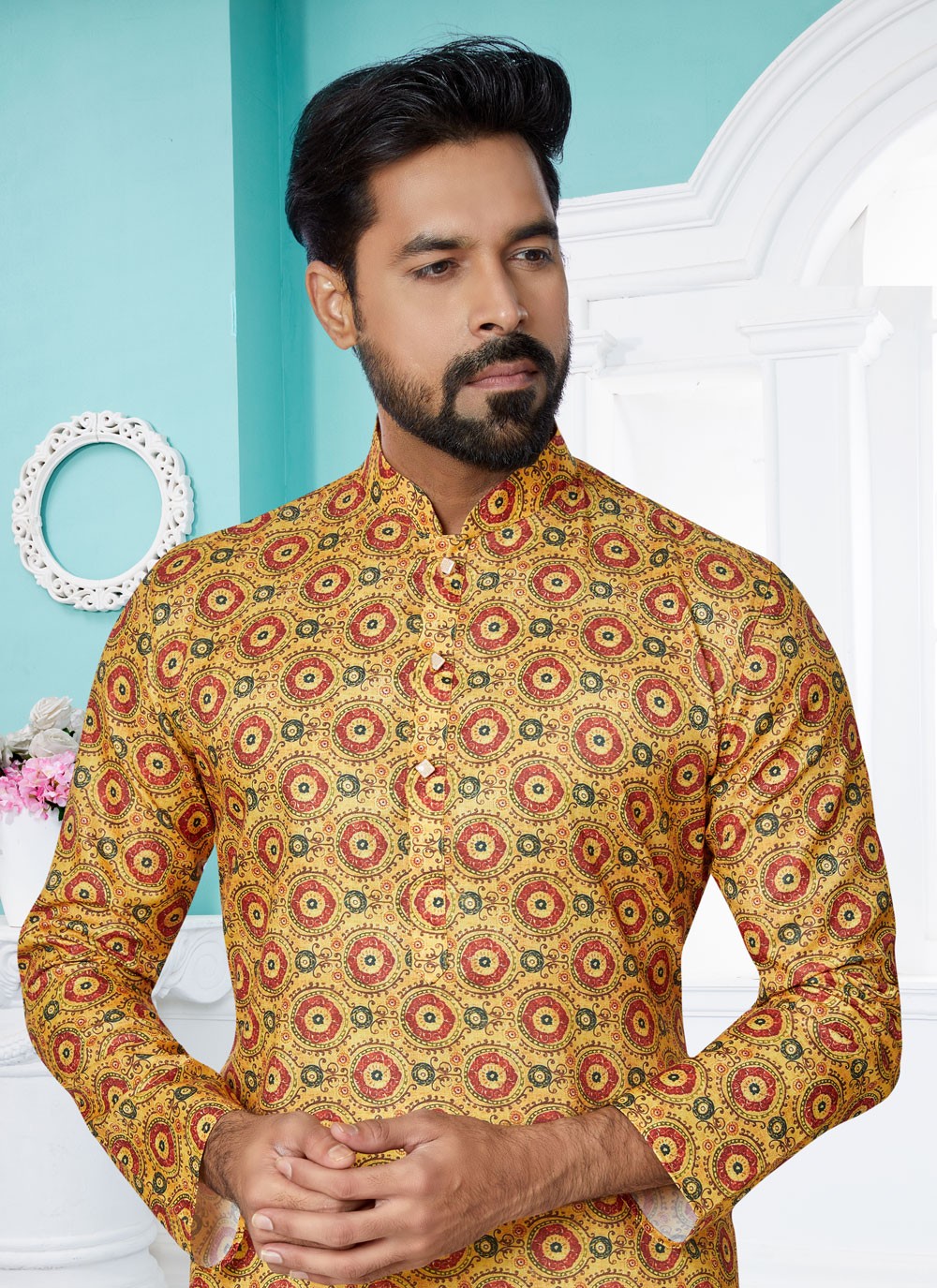 Digital Print Fancy Fabric Multi Colour Kurta Pyjama - M5099