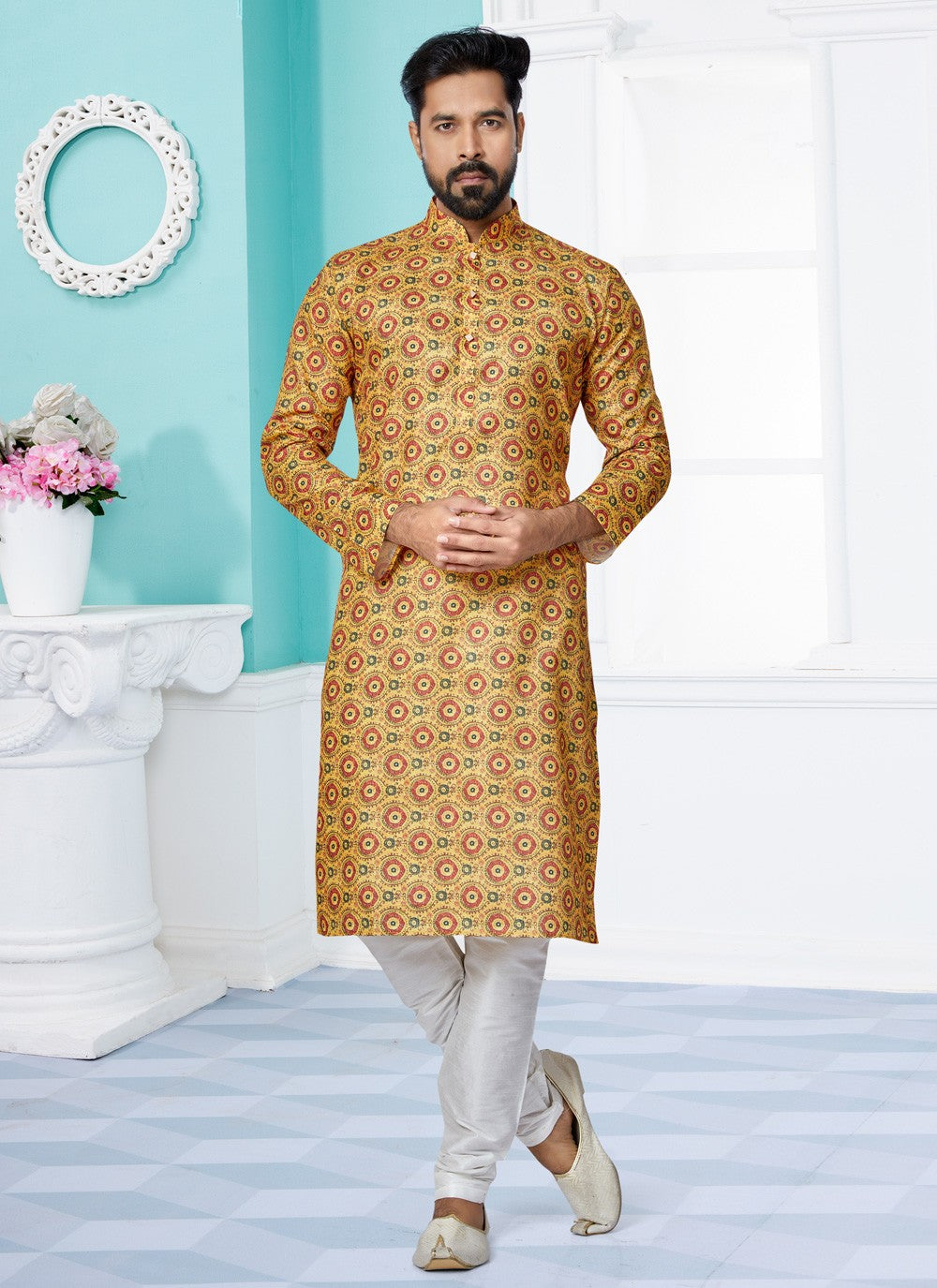 Digital Print Fancy Fabric Multi Colour Kurta Pyjama - M5099