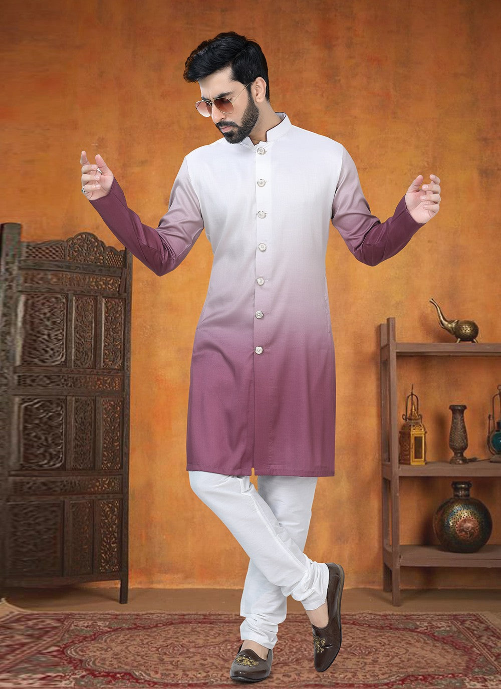 Buttons Silk Multi Colour Kurta Pyjama - M8758