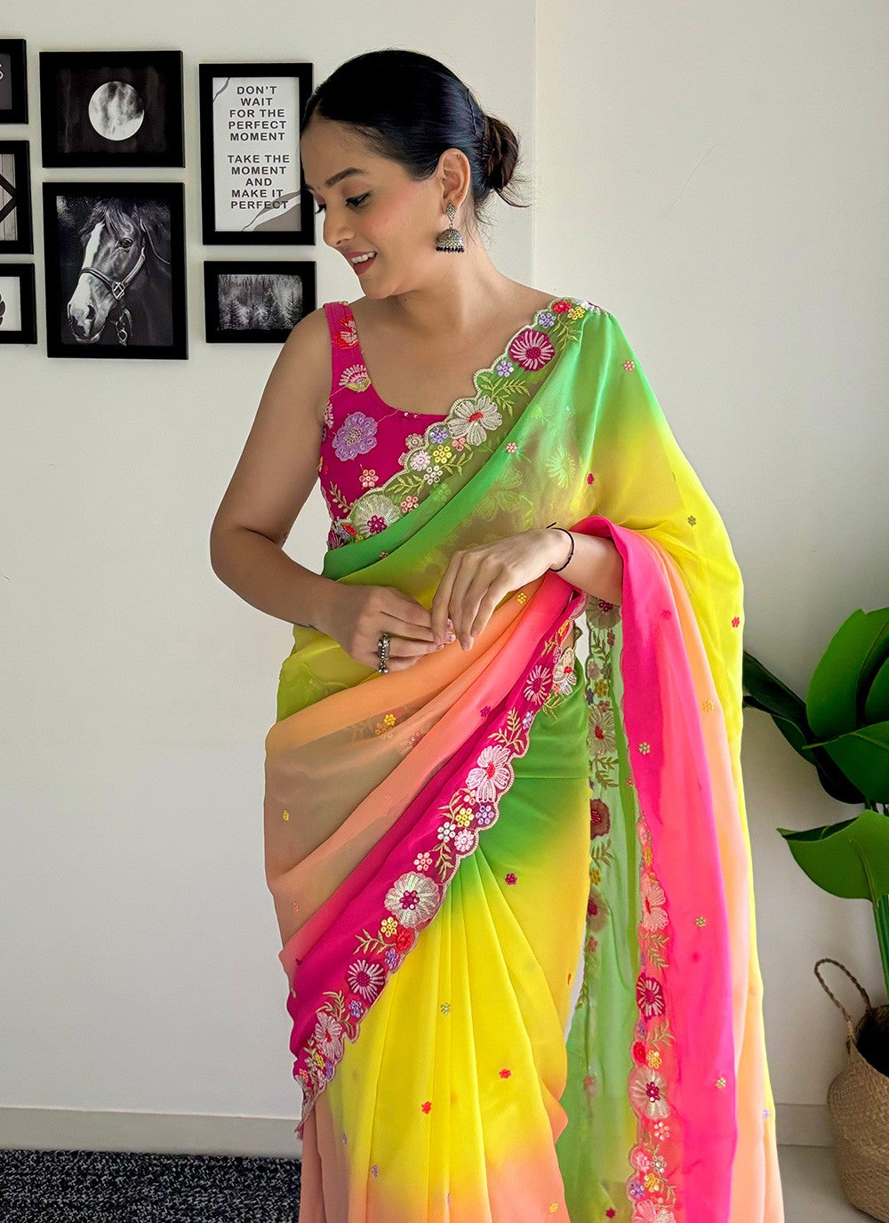 Traditional Embroidered Faux Georgette Saree - S8322