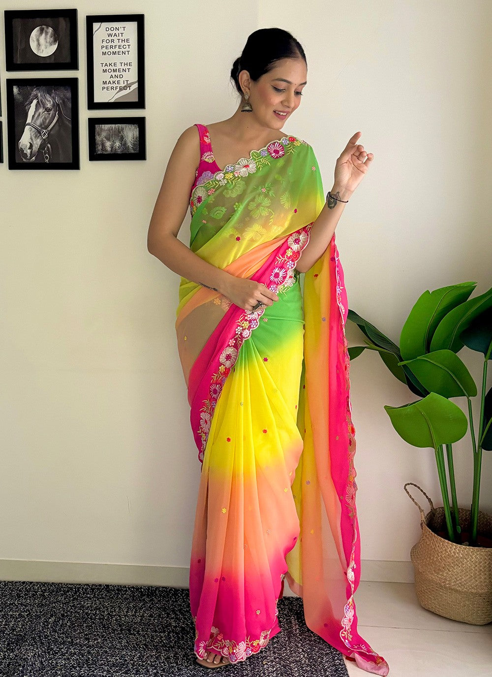 Traditional Embroidered Faux Georgette Saree - S8322