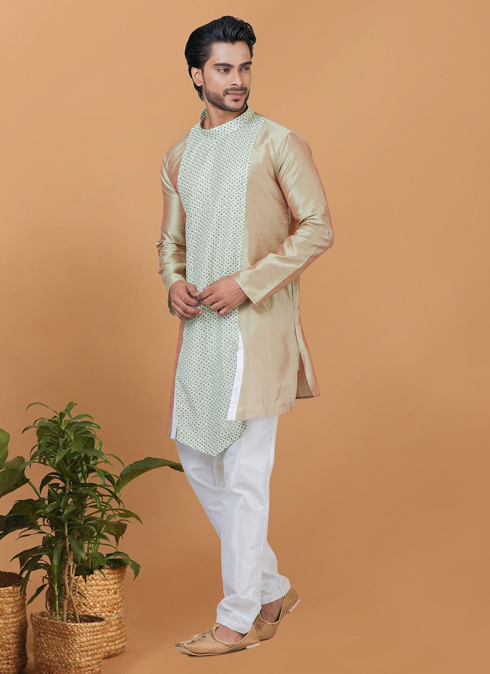 Digital Print Banarasi Silk, Cotton Multi Colour Kurta Pyjama - M5965