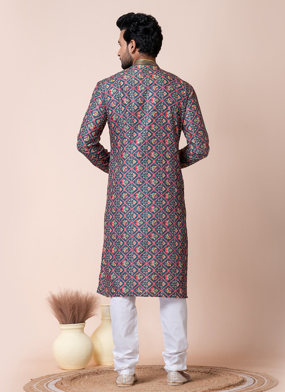 Printed Cotton Multi Colour Kurta Pyjama - M8578