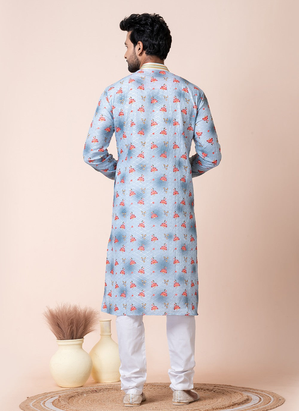 Printed Cotton Multi Colour Kurta Pyjama - M8579