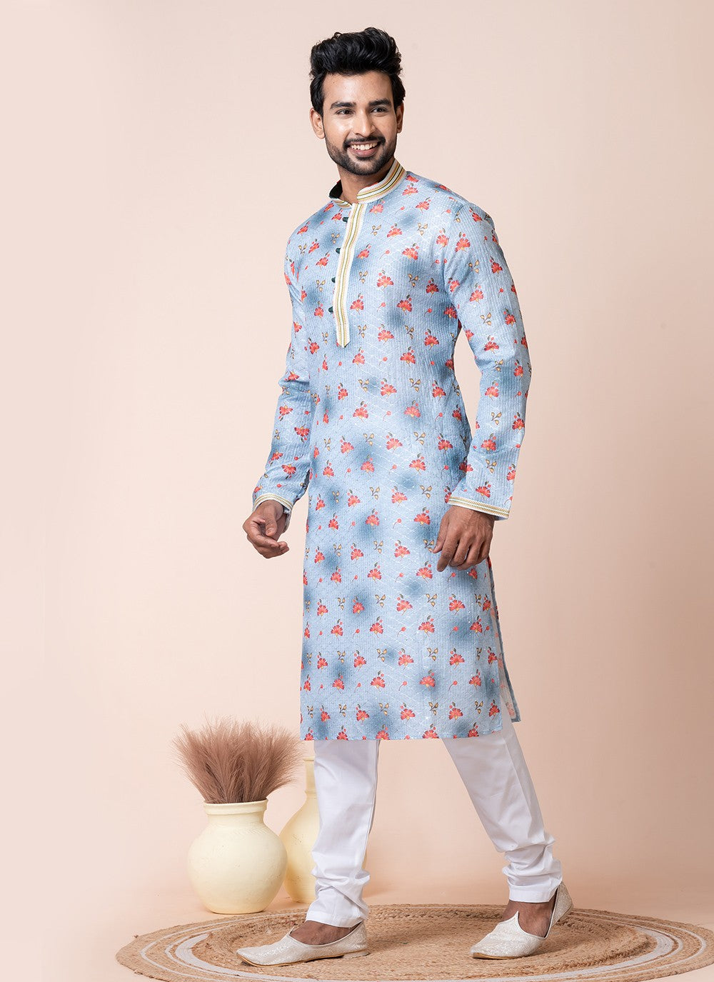 Printed Cotton Multi Colour Kurta Pyjama - M8579