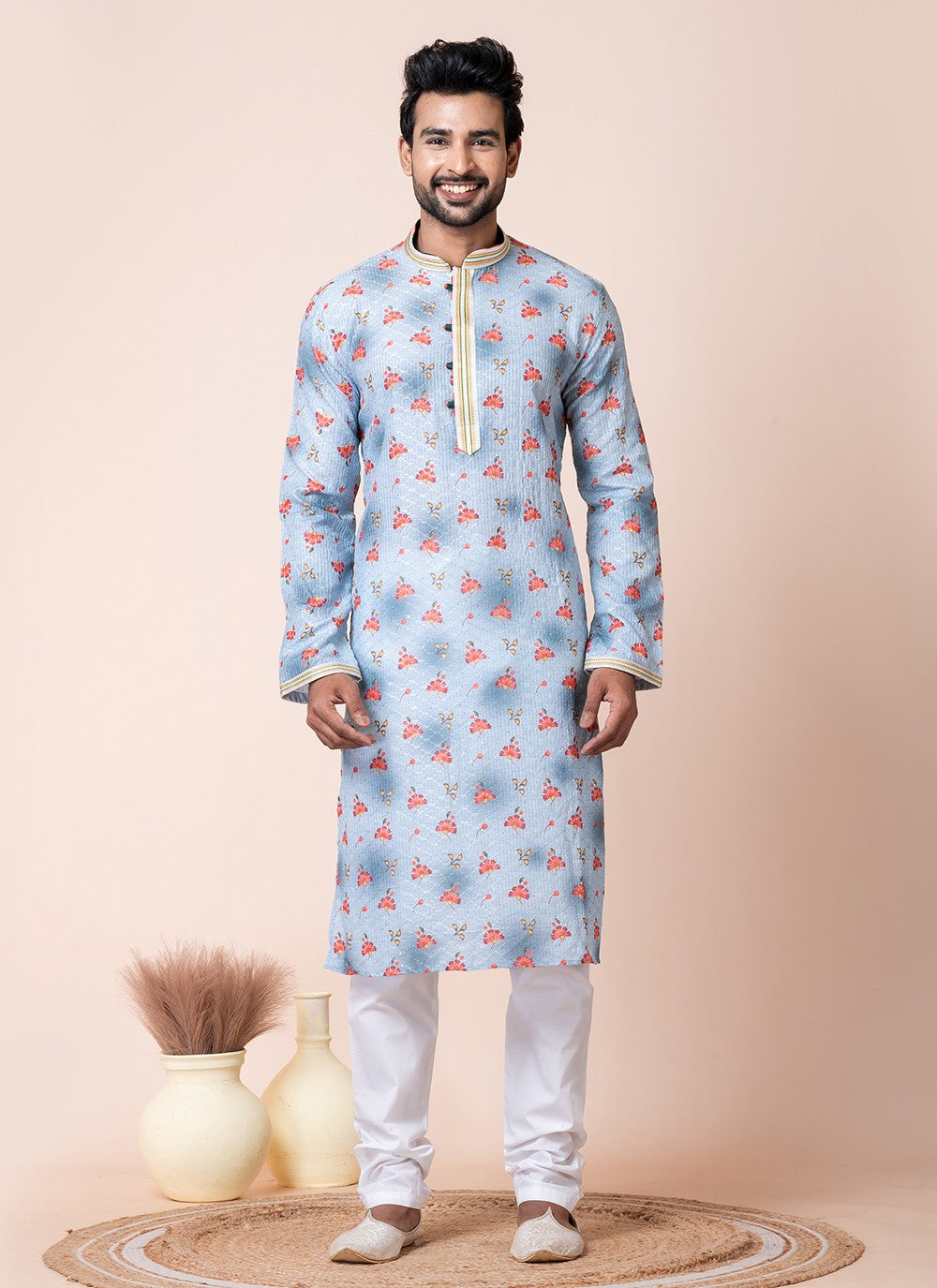 Printed Cotton Multi Colour Kurta Pyjama - M8579