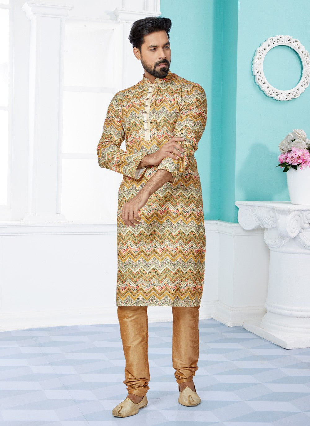 Digital Print Fancy Fabric Multi Colour Kurta Pyjama - M5098