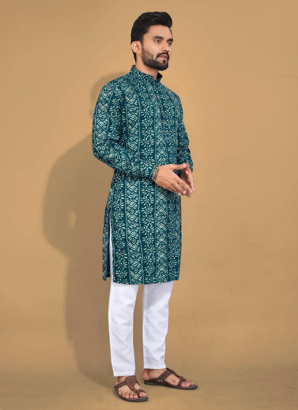 Foliage Prints Cotton Multi Colour Kurta Pyjama - M8335