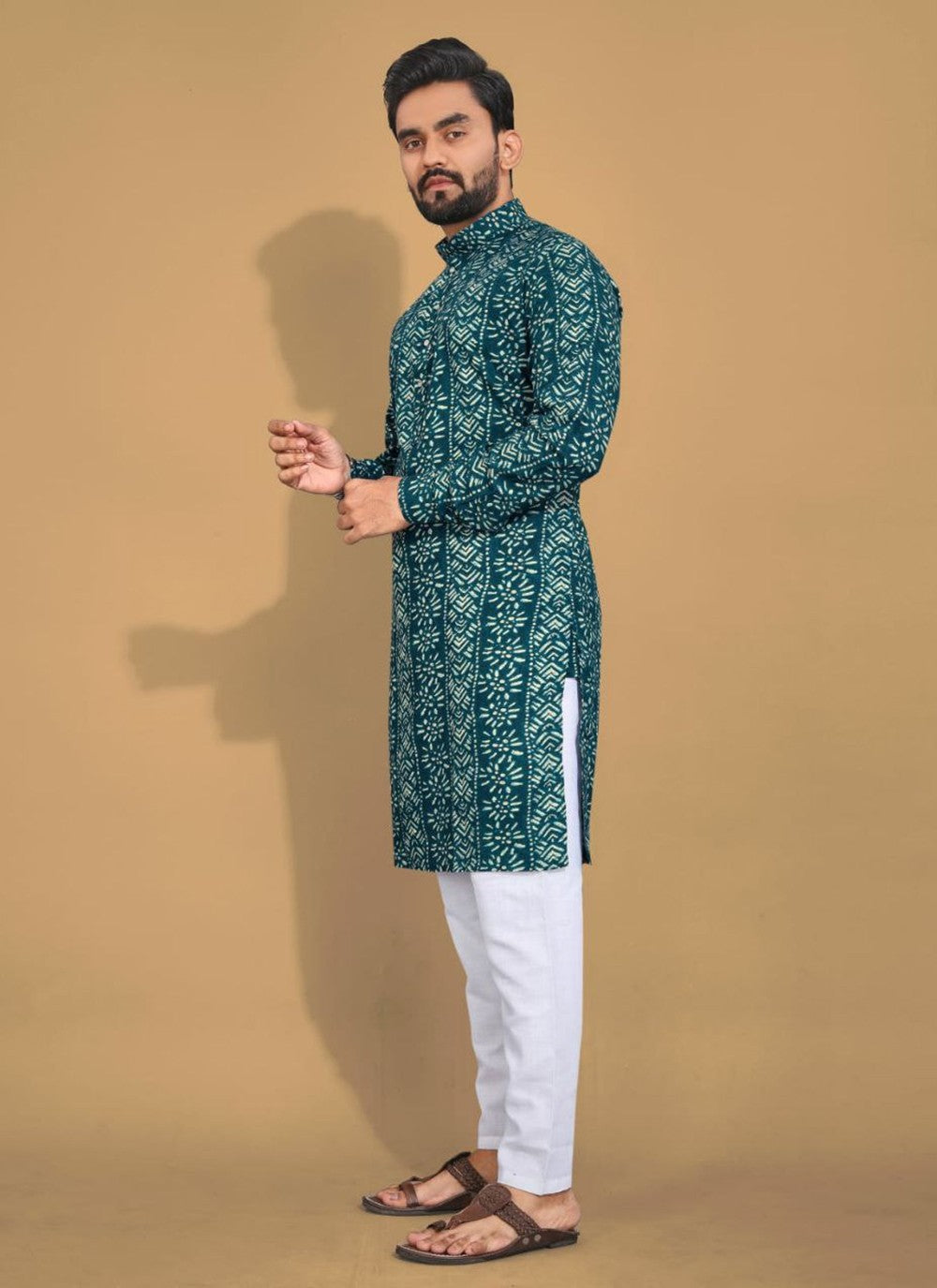 Foliage Prints Cotton Multi Colour Kurta Pyjama - M8335