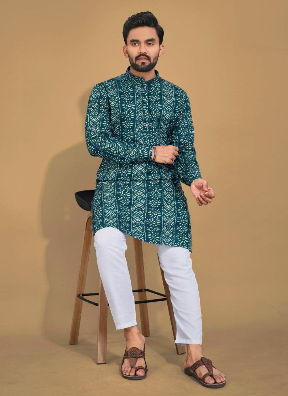 Foliage Prints Cotton Multi Colour Kurta Pyjama - M8335