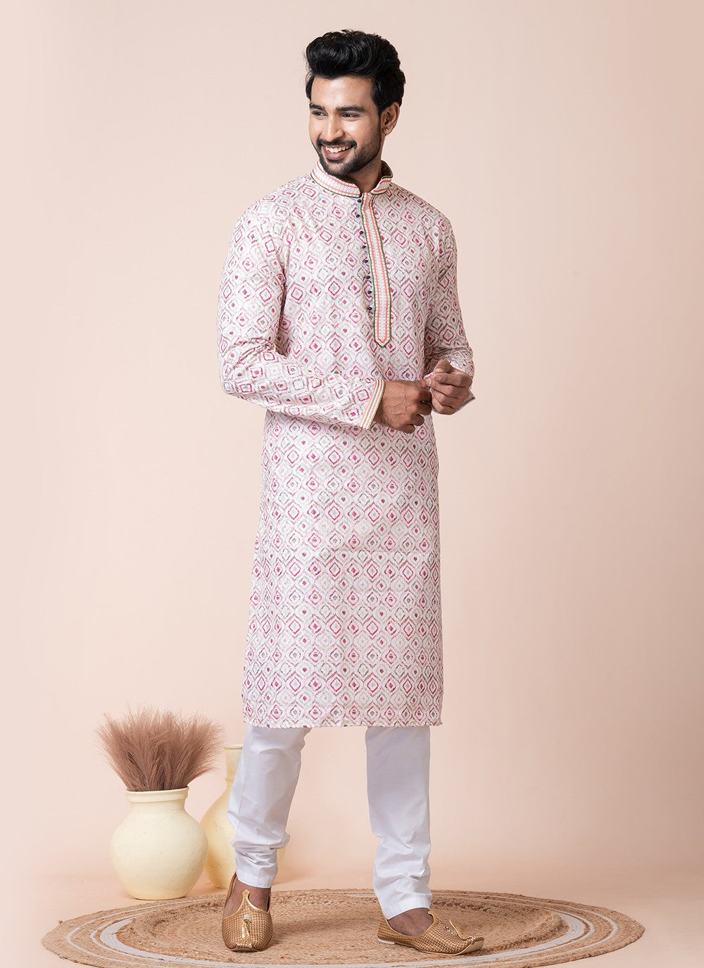 Printed Cotton Multi Colour Kurta Pyjama - M8573