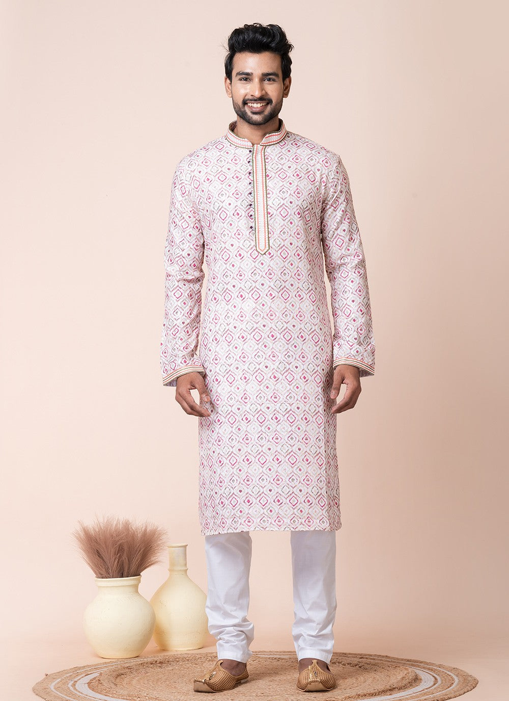 Printed Cotton Multi Colour Kurta Pyjama - M8573