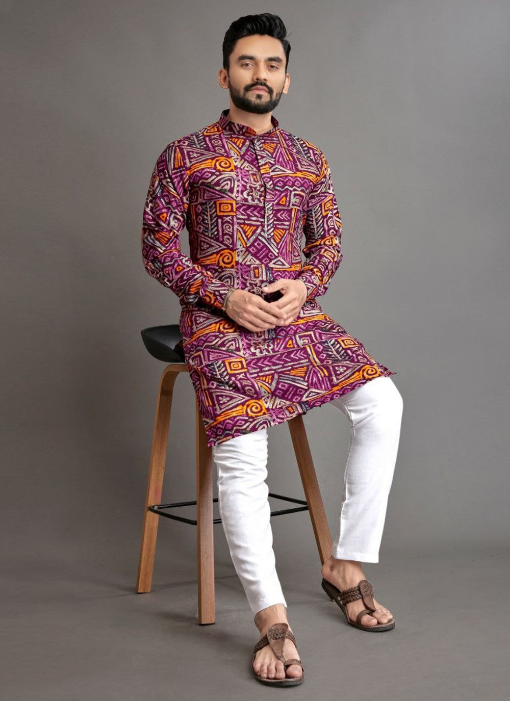 Foliage Prints Cotton Multi Colour Kurta Pyjama - M8331