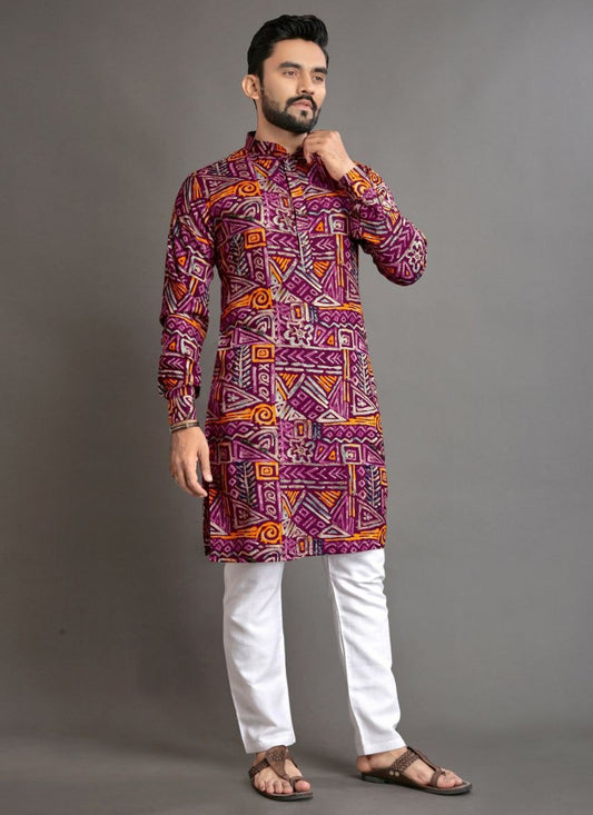 Foliage Prints Cotton Multi Colour Kurta Pyjama - M8331