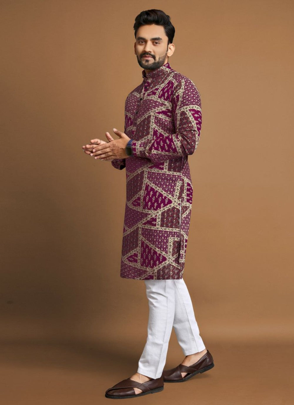 Foliage Prints Cotton Multi Colour Kurta Pyjama - M8323