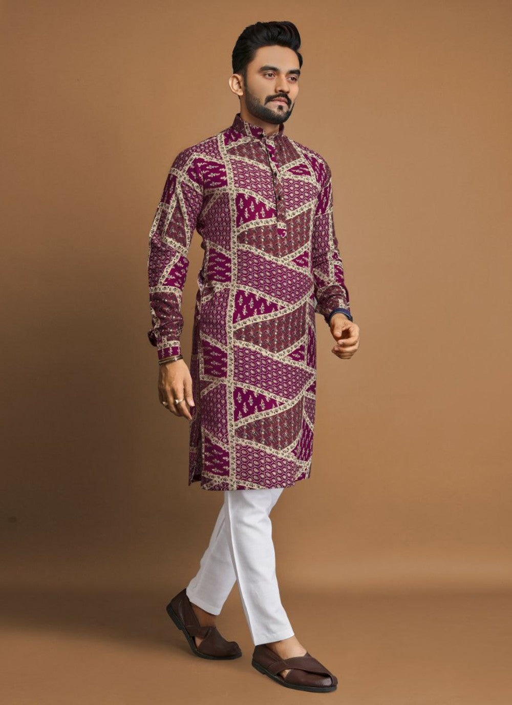 Foliage Prints Cotton Multi Colour Kurta Pyjama - M8323