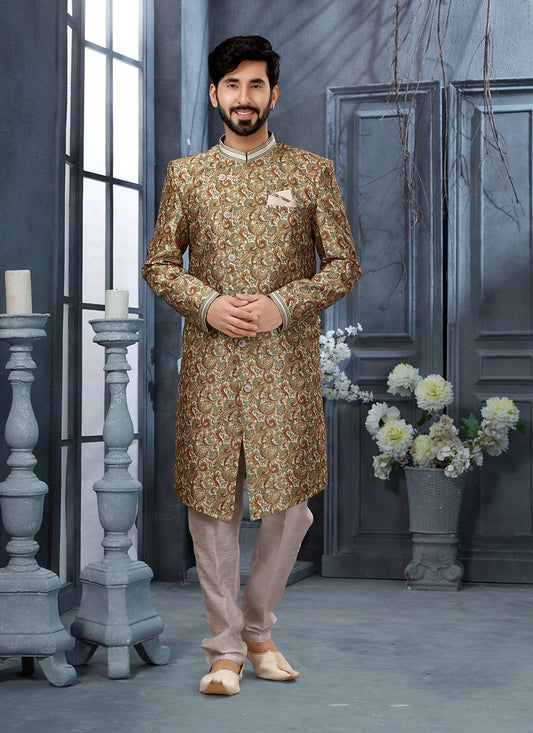 Digital Print Jacquard Multi Colour Indo Western Sherwani - M2920