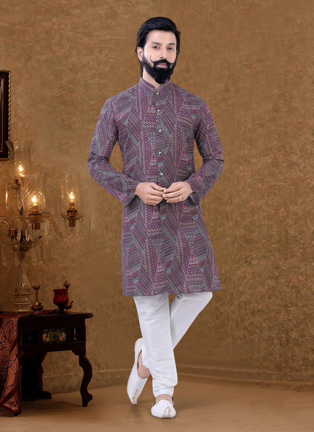 Digital Print Cotton Multi Colour Kurta Pyjama - M3972