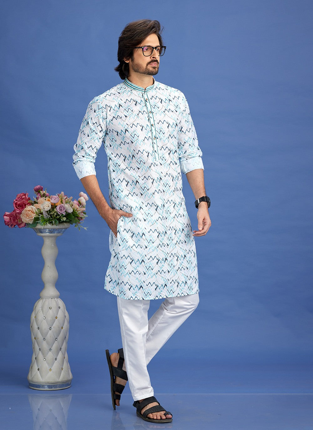 Digital Print Cotton Multi Colour Kurta Pyjama - M6934