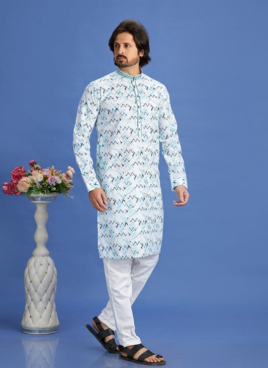 Digital Print Cotton Multi Colour Kurta Pyjama - M6934