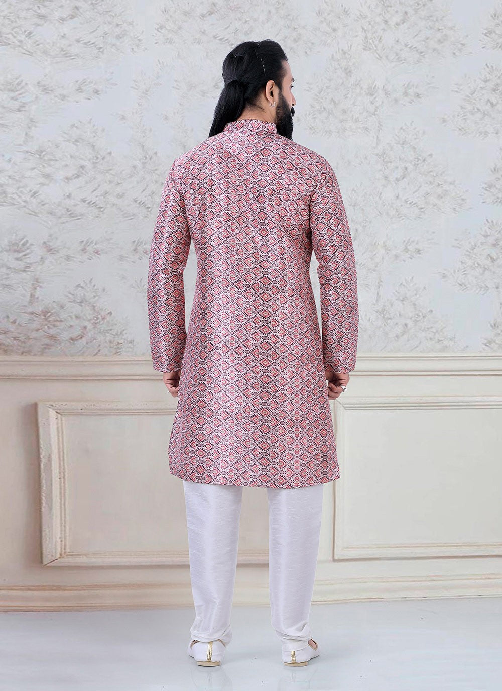 Printed Silk Multi Colour Kurta Pyjama - M3089