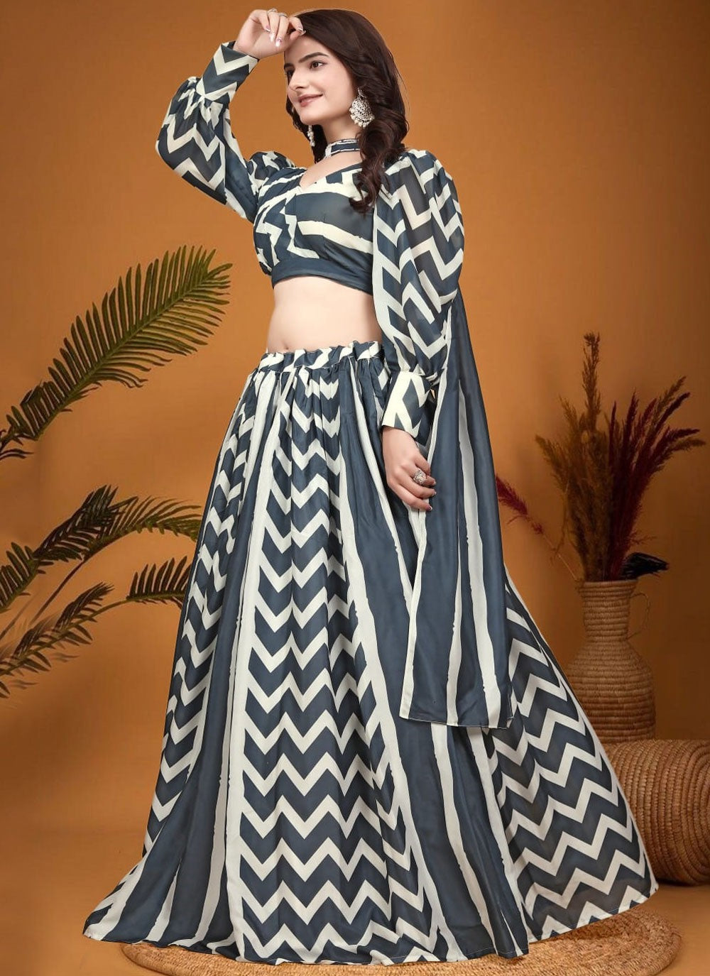 Printed Crepe Silk A - Line Lehenga - L1551